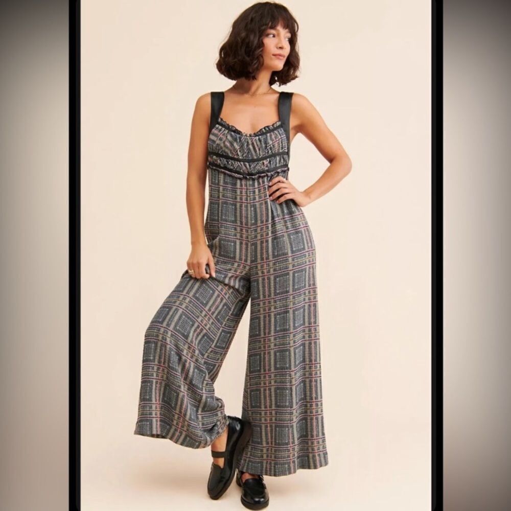 Free People Marley Plaid One Piece Jumpsuit